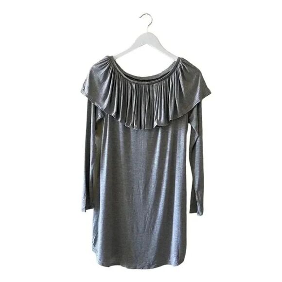 NWT Chaser REVOLVE Heather Gray Knit Jersey Ruffle Off Shoulder Boho Dress SZ M - Picture 1 of 8